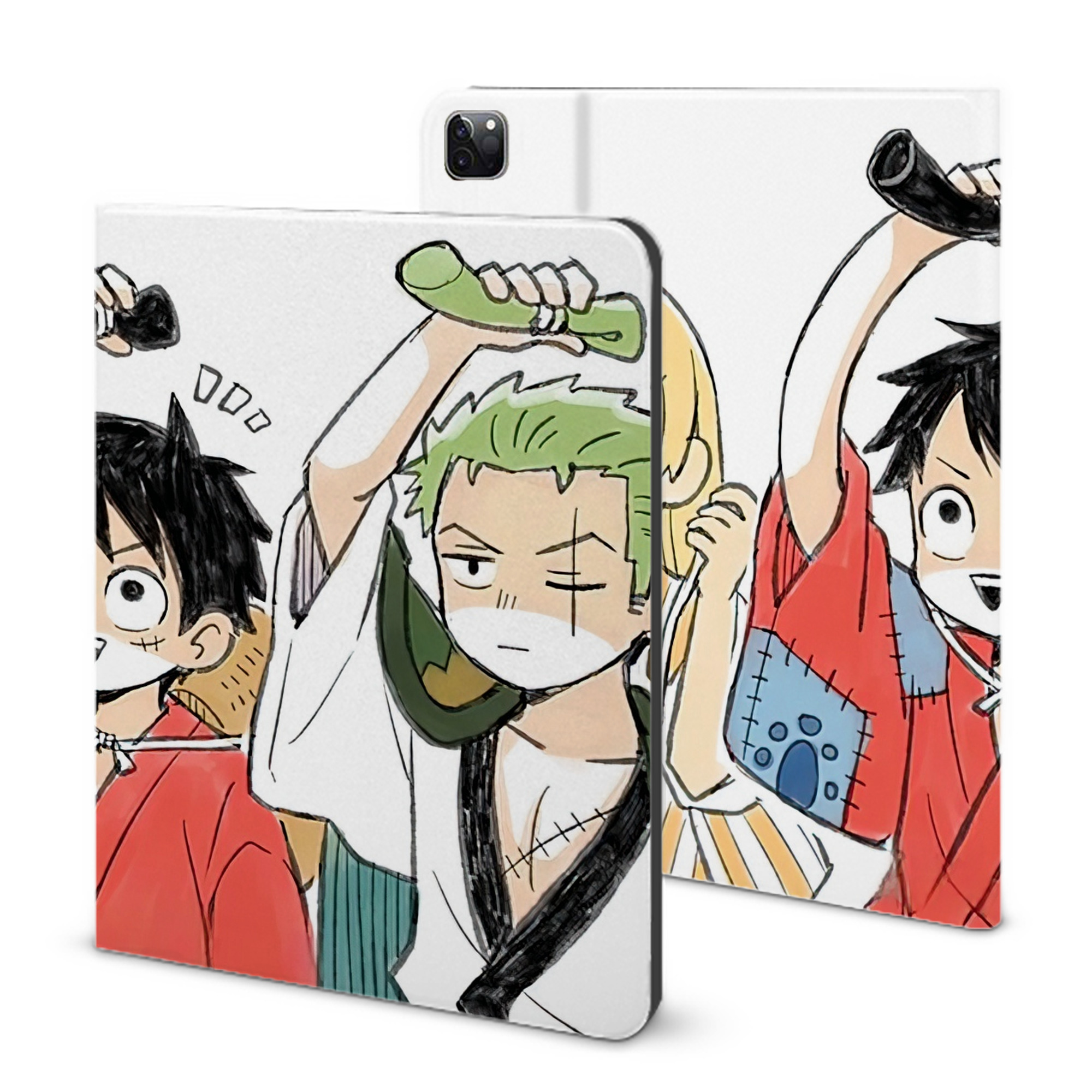ワンピース ONE PIECE IPad ケース ブック型 PUレザー TPU 耐衝撃 軽量 薄型 ペン収納なし 全面保護 IPad 各モデル対応